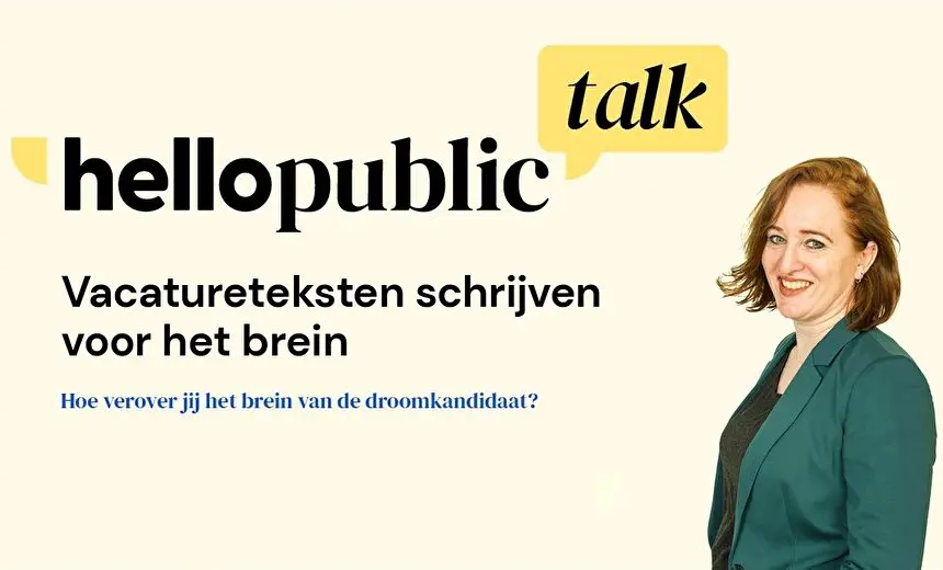 Hellopublic aankondiging webinar vacatureteksten schrijven voor het brein door Nicol Tadema