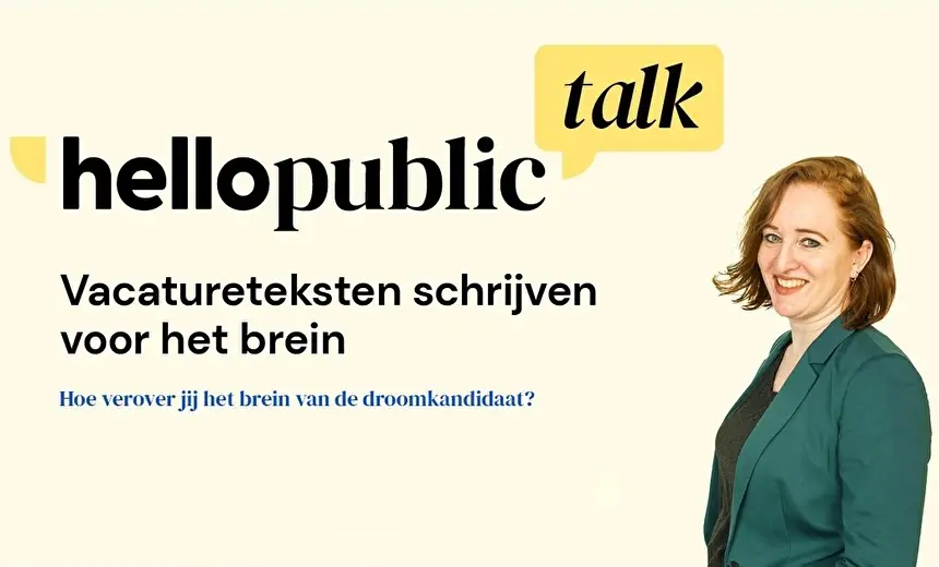 Hellopublic aankondiging webinar vacatureteksten schrijven voor het brein door Nicol Tadema